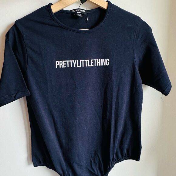 NWT PrettyLittleThing Plus Navy Logo Bodysuit – Short Sleeve – Size 16 - Picture 4 of 11